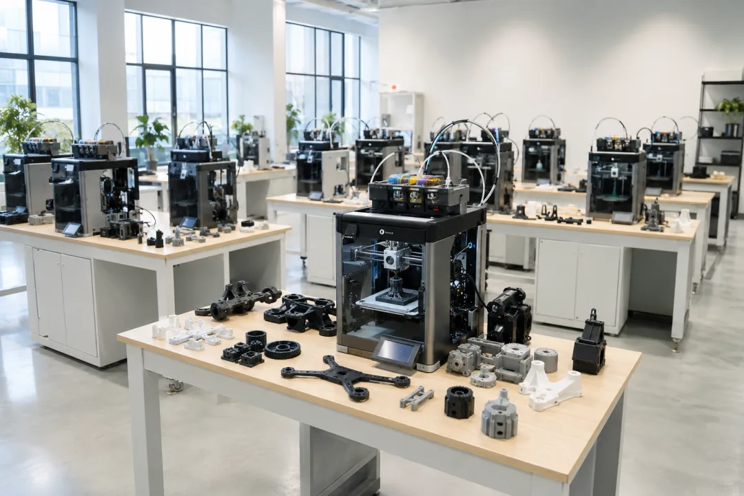 Bambu Lab FDM 3D printing farm at Orbit3D Dubai with printed thermoplastic parts