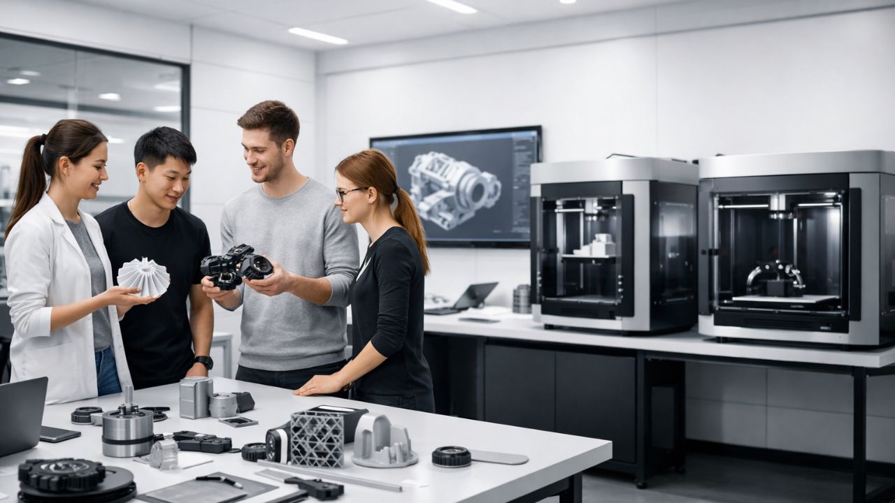 Students prototyping in a university 3D printing lab