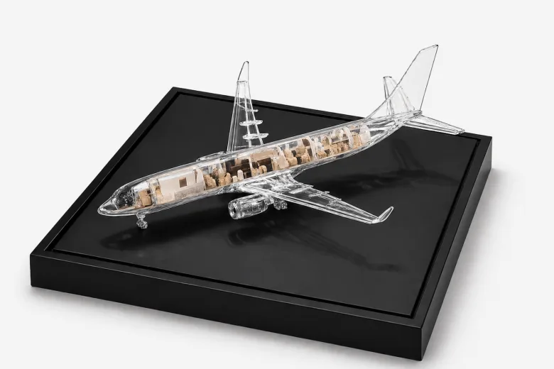 Aircraft cutaway display model on a presentation base — Orbit3D, UAE