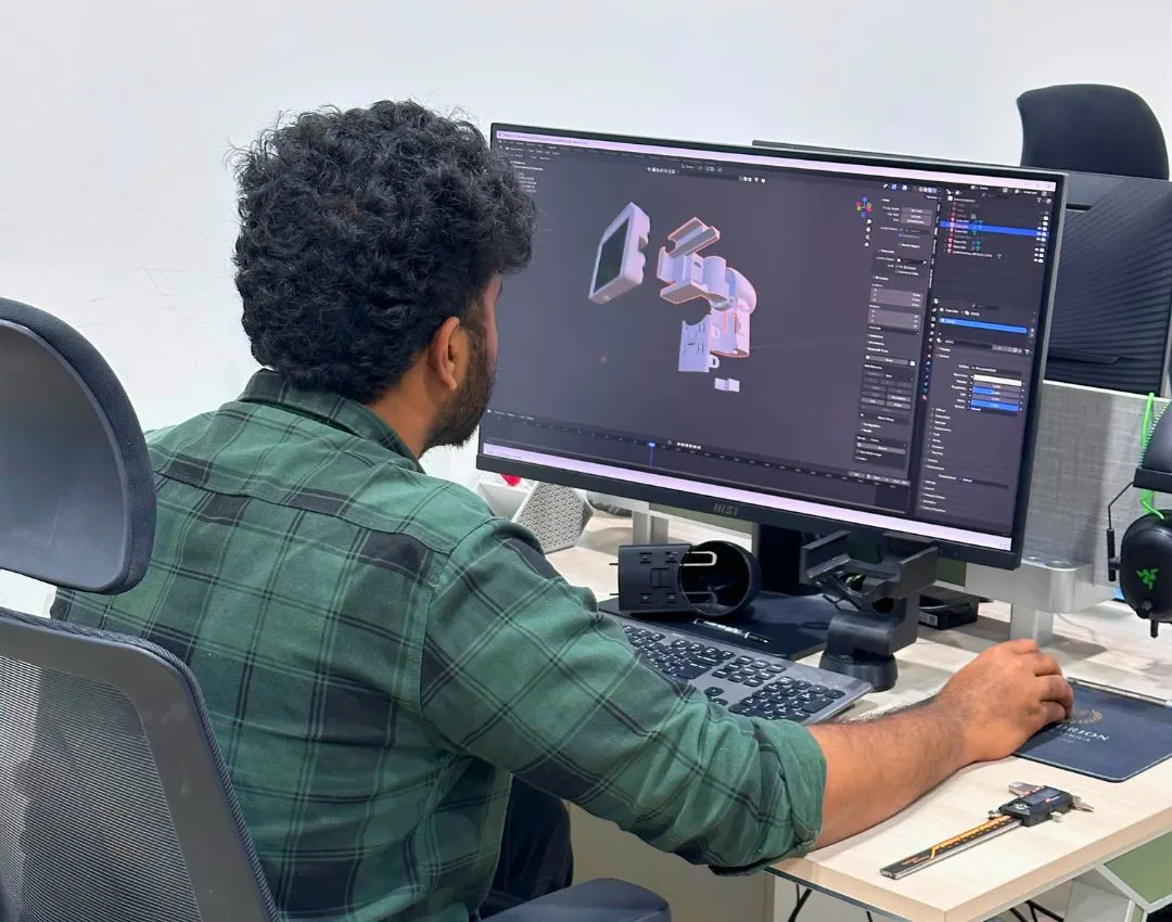 Orbit3D designer modelling a 3D CAD design at a workstation in Dubai