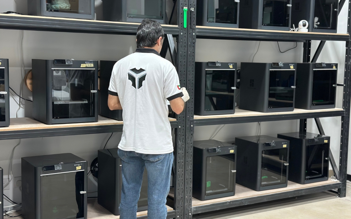 Inside Orbit3D's 3D printing facility at Dubai Investments Park — real production floor