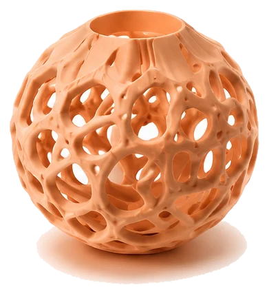 Orange 3D printed resin lattice sphere
